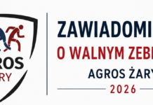Zawiadomienie o Sprawozdawczym Walnym Zebraniu Członków MLKS Agros Żary 2026